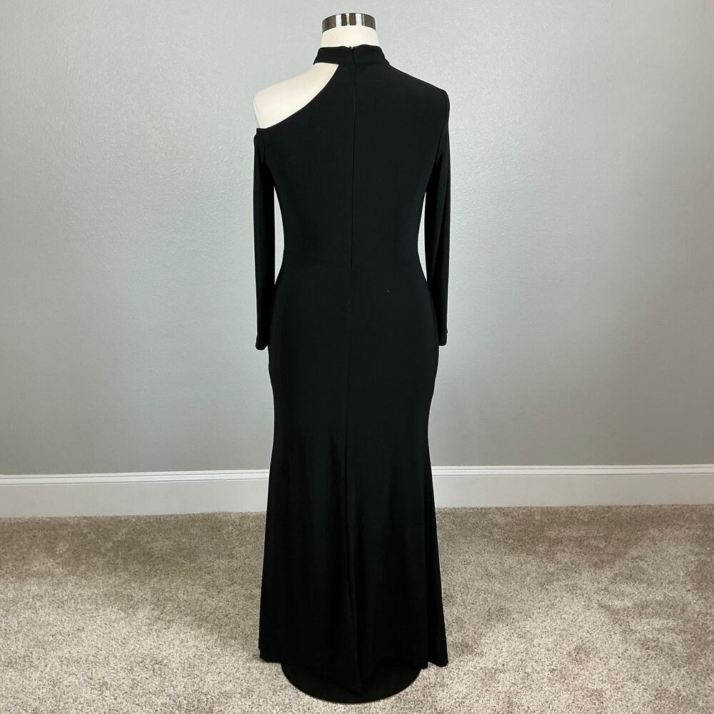 XSCAPE Cut Out Long Sleeve Halter Neck Sheath Evening Gown Black Size 16P Dress - Picture 7 of 12